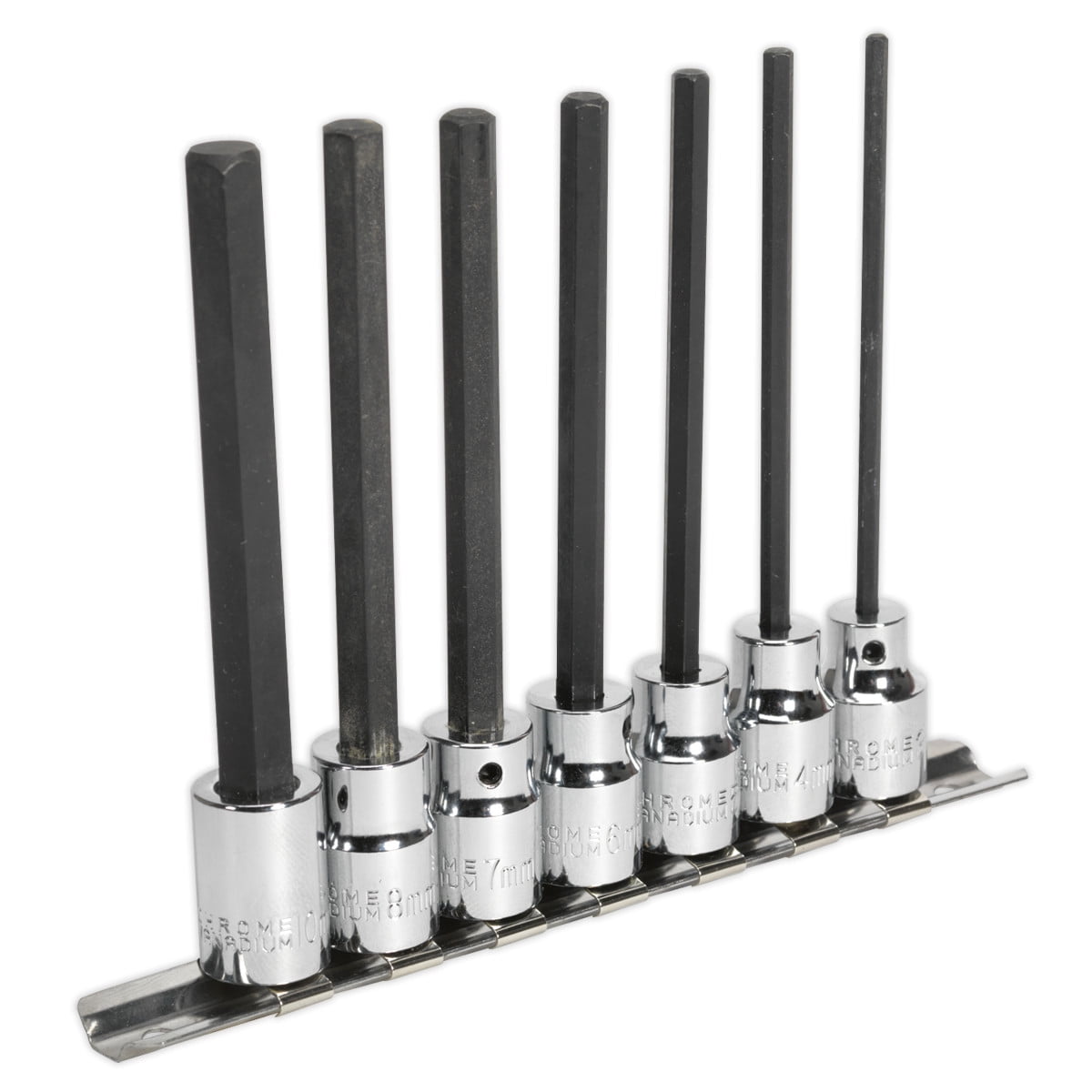 Sealey Hex Socket Bit Set 7 Pieces 3/8"" Square Drive 110mm Metric AK62254 - Image 7